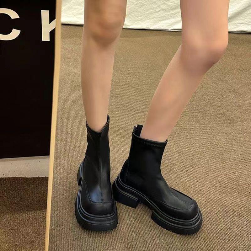 Fashion Leather Waterproof Female Short Shoes Autumn Winter Chunky Booties Black Footwear on Promotion Y2k New Rock Women's Ankle Boots