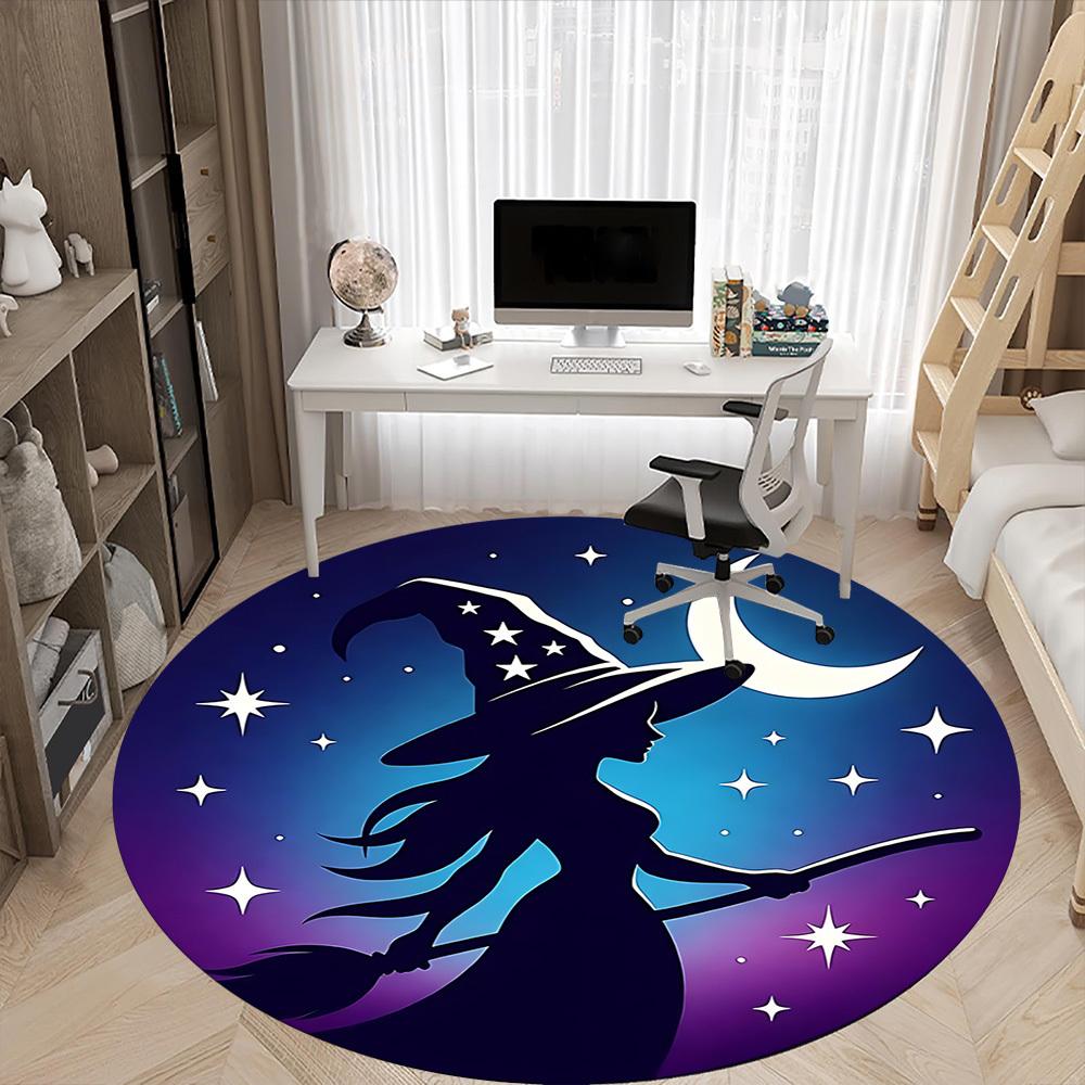 1pc Witch Moon Office Round Area Rug, Indoor Mat Suitable ForOffice, Under Office Chairs Bedroom Living Room Home Decor T160