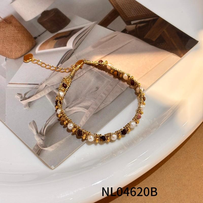 Handmade Floral Pearl Bracelet Women With Freshwater 18K Gold Plated Alloy Sweet Elegant Jewelry Accessory