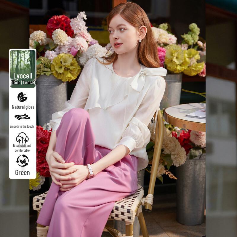 

Women s French Style Bow & Pearl Embellished Blouse XL