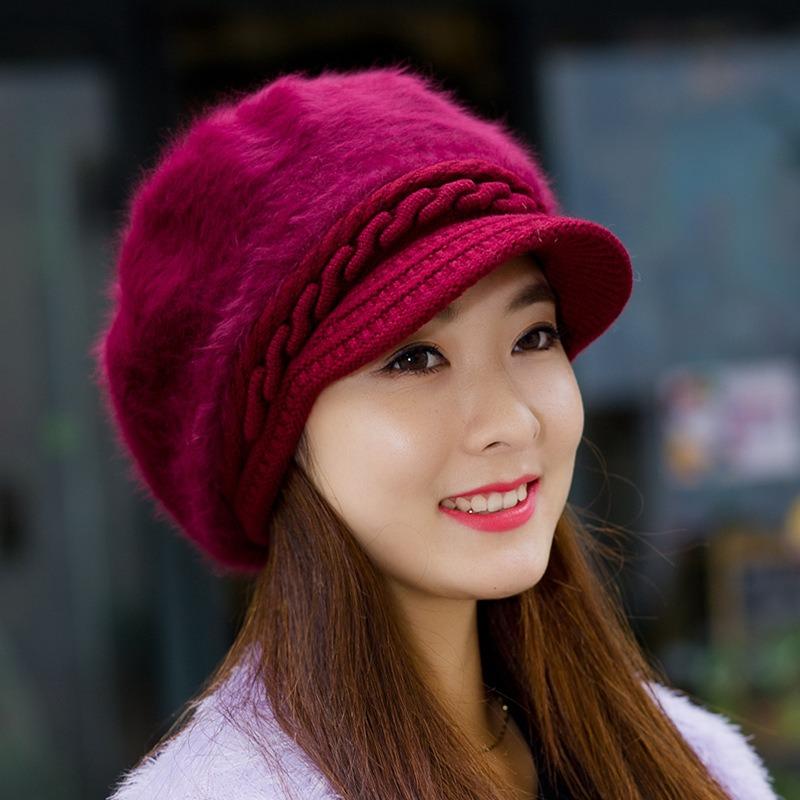 Hat Women's Rabbit Fur Elvet Thick Duckbill Hat Trendy Warm Ear Protection Knitted Hat Korean Version Beret Hat Winter Woolen Hat