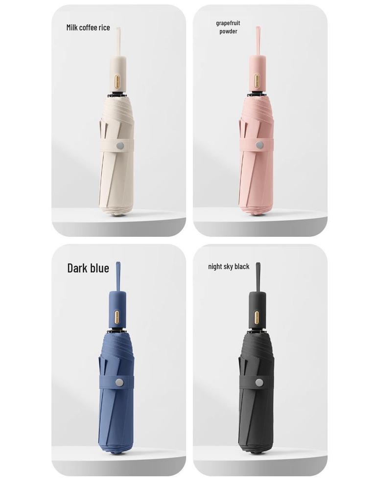 Three-fold Automatic Black UV Protection Umbrella with Double Rib and Wind Resistance for Rain and Shine