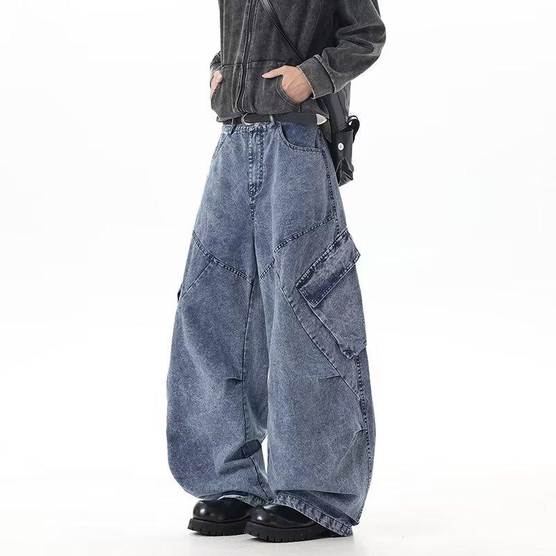 Jeans Tooling Is Old and Multi-pocket Design Loose Wide-leg Pants Niche American Washing Heavy Industry Feeling Retro