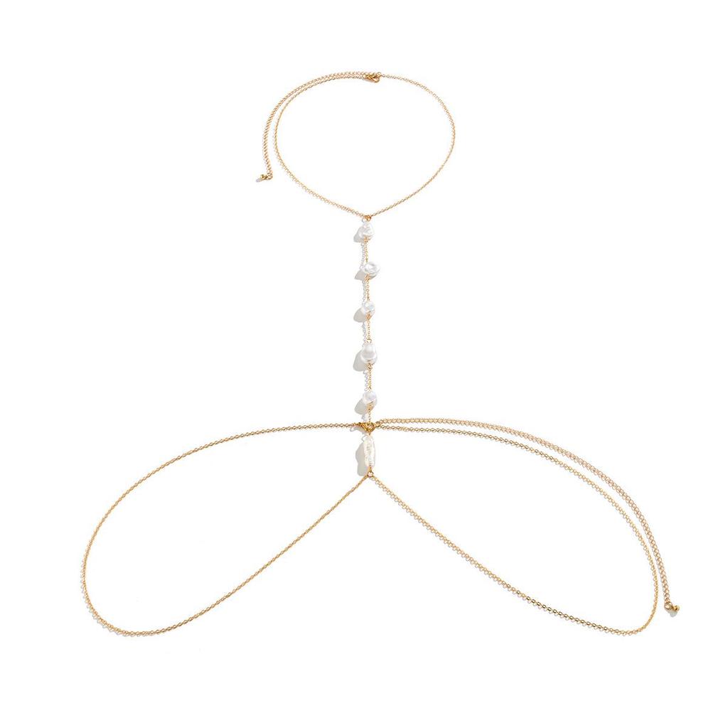 Elegant Baroque Faux Pearl Body Chain - Sexy Vacation Style Accessory for Women