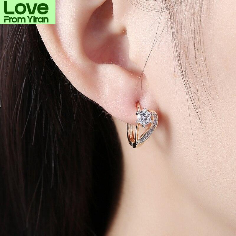 Aaa Zircon Stud Earrings For Women Cute Champagne Gold Earrings For Girl Luxury Ladies Earrings Jewelry