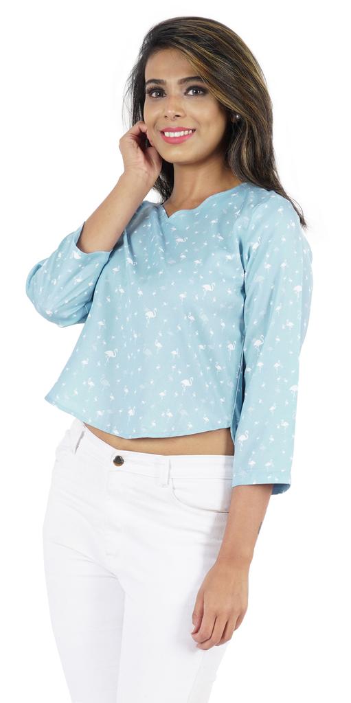 Bimba Womens 3 4th Sleeve Short Top Sweetheart Neck Top Printed Summer