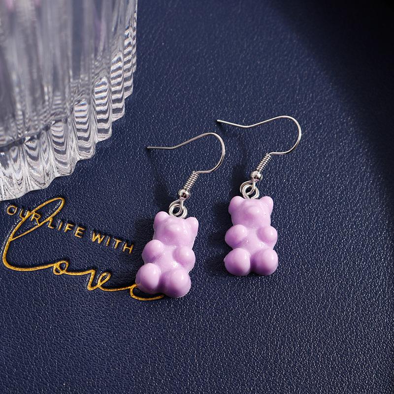 Cute Candy Color Gummy Bear Drop Earrings for Women Girls Handmade Kid's Party Jewelry Gift