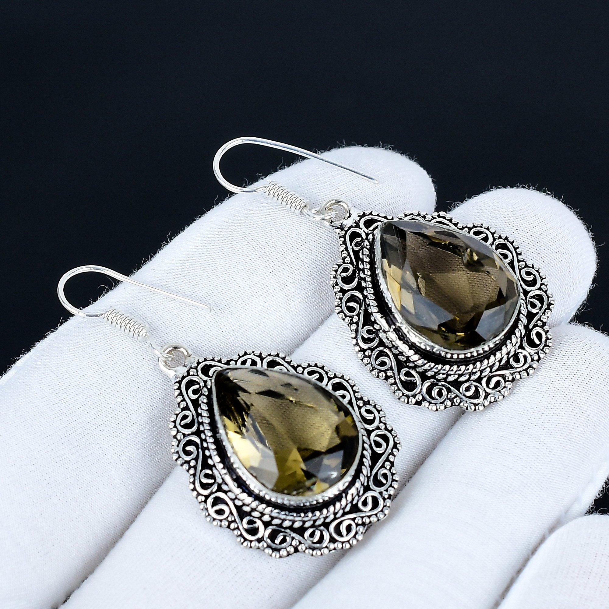 

Smoky Topaz Gemstone Earrings, 925 Sterling Silver Earrings, Silver Earrings For Gift, Smoky Topaz Dangle Drop Earrings For Wadding Gifts 5 Cm