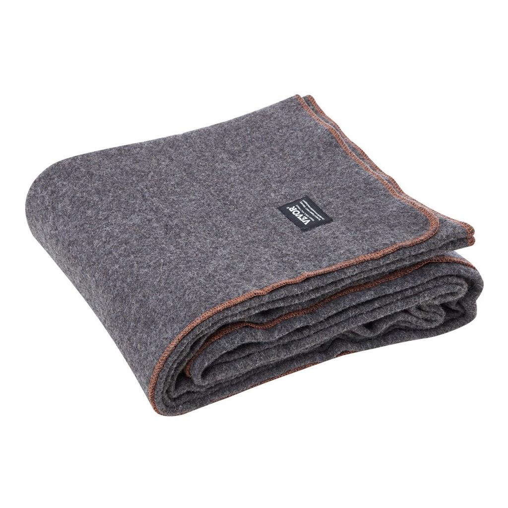 Wool Camping Blanket 64" x 88" Warm for Camping Hiking Travel Dark Grey