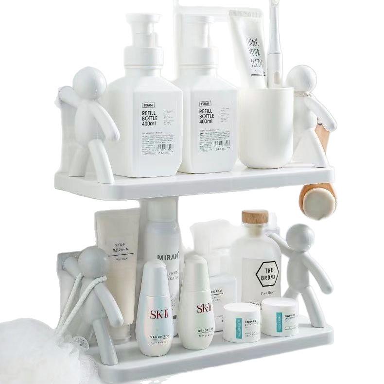 Minimalist Little Man Wall-Mounted Storage Rack - Adhesive, No Drilling Required for Bathroom & Kitchen