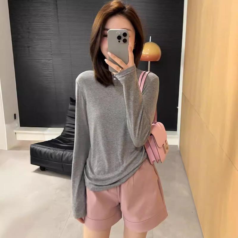 Early spring thin slightly transparent drape loose and thin simple casual lazy long-sleeved bottoming shirt women's versatile blouse