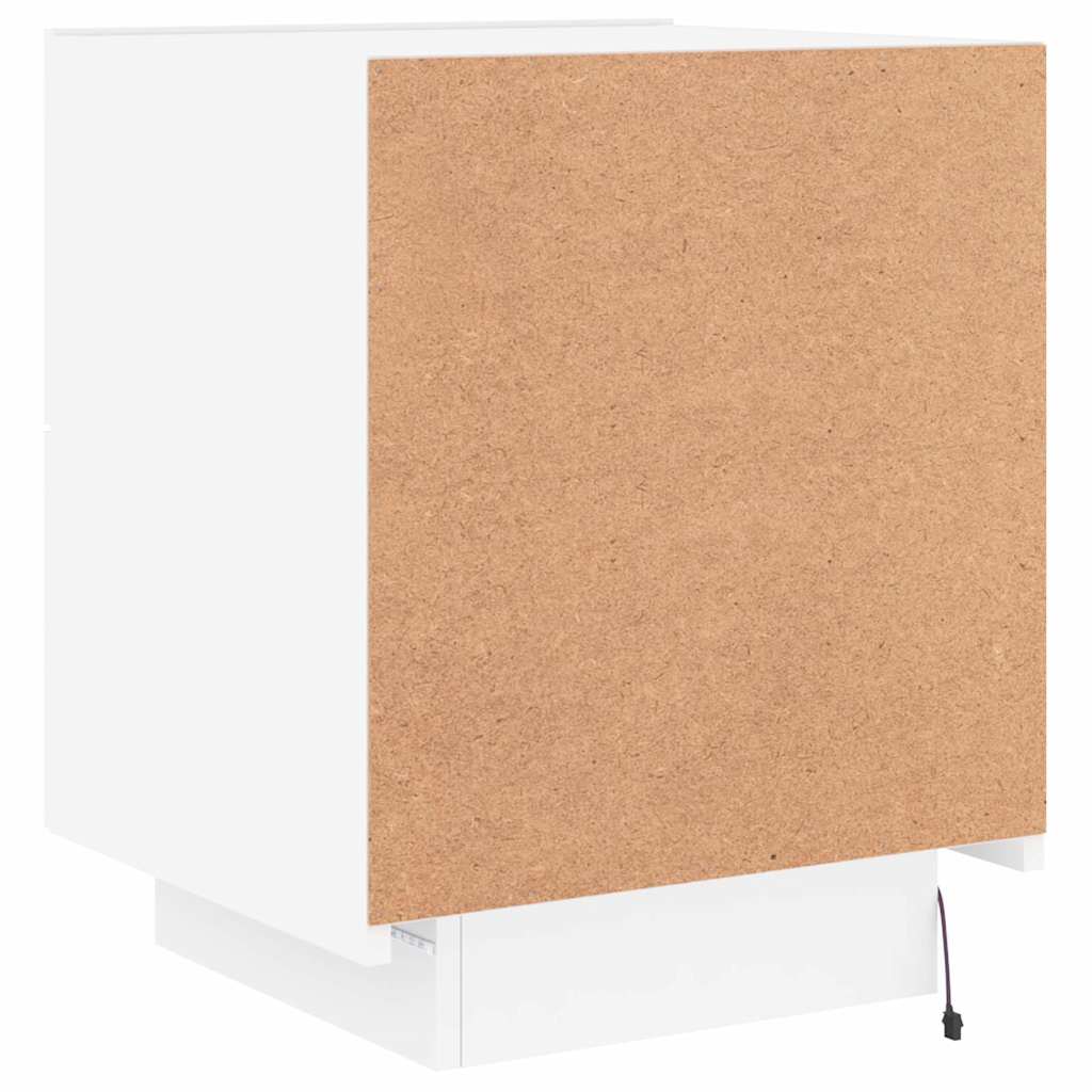Nightstand with LED Lights White Engineered Wood