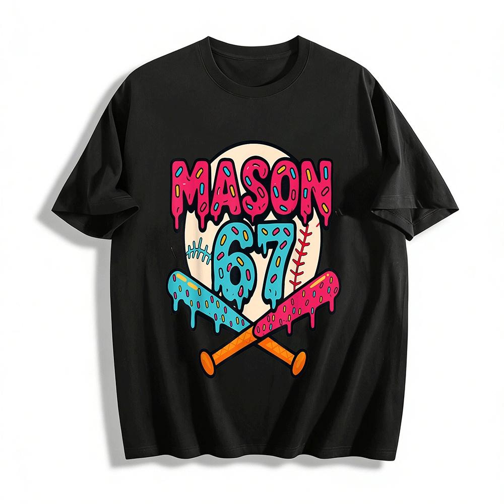 Personalized Mason 67 Baseball Drizzle Print Casual Top Pure cotton T-shirt XXS