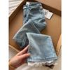 Women's Plus Size Lace-Trimmed High-Waisted Flared Jeans - Slimming, Loose, and Straight-fit for Spring