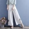 Spring/Summer Retro Loose-fitting Thin Jacquard Wide-leg Pants Embroidered Button Solid Color Casual Cropped Pants