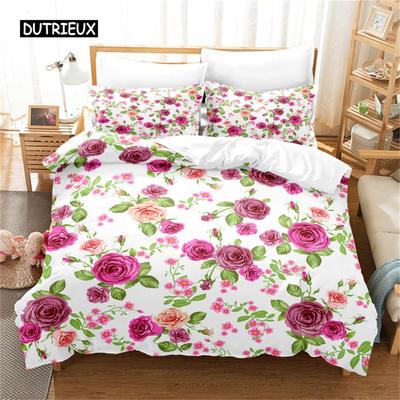 Duvet Cover Romantic Flowers Rose Single King Bedding Set Microfiber Botanical Flower Comforter Cover for Valentine's Day Gift