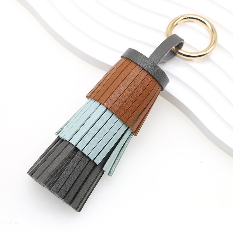 Handmade Bohemian Leather Tassel Keychain Colorful Decor Pendant for Beach Bag Key Summer Holiday Gift for Kids