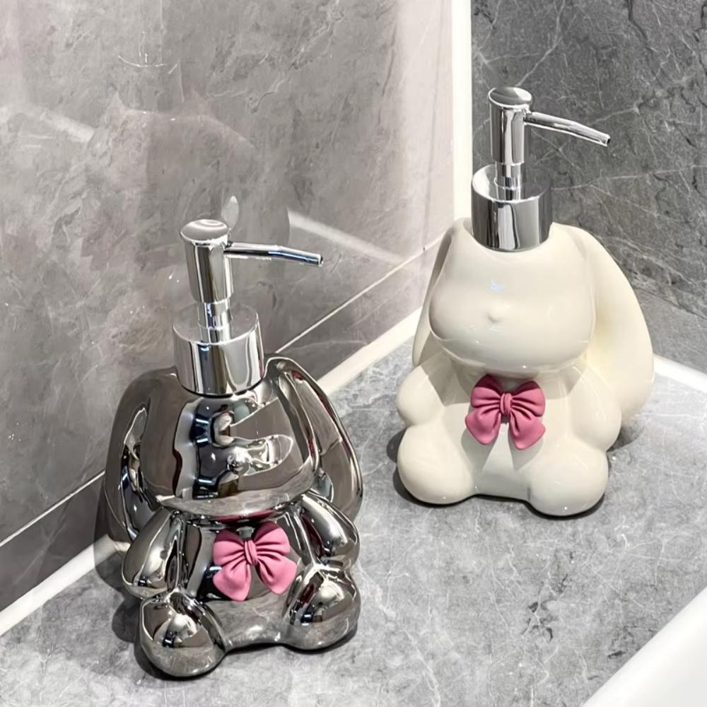 Cute Rabbit Liquid Soap Dispensers Separate Bottles Shower Gel Container Bowknot Ceramic Emulsion Bottle Bathroom Accessories