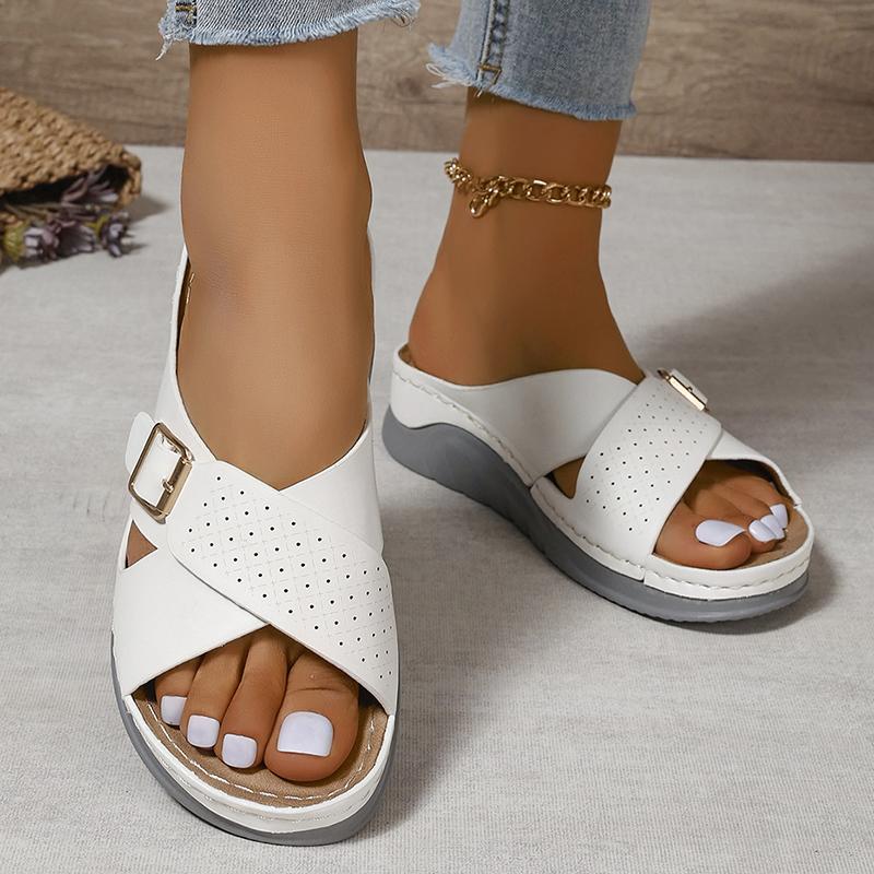 Letní platformové sandály s křížovými pásky Dámské 2024 Módní S přezkou Silná podrážka Pantofle Dámské Lehké Protiskluzové Ležérní Nazouvací boty