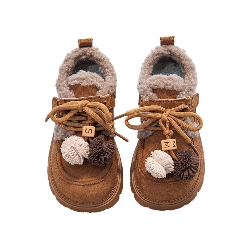 Girls Cotton Shoes Winter 2025 New Children's Plush Thickened Fluffy Shoes Girls Retro Loafers Medium and Older Children's Shoes