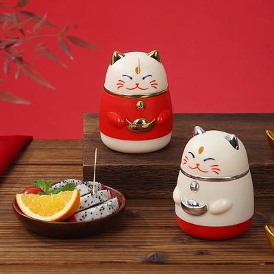 New Year Lucky Cat Automatic Toothpick Holder - High-Value Cartoon Design for Living Room