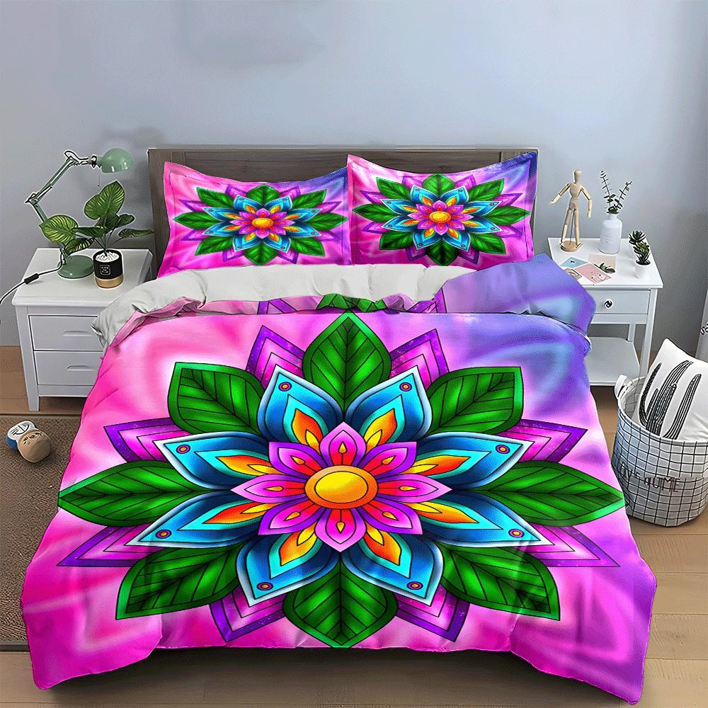 Colorful Floral Mandala Art Set Exquisite Three-Piece Bedding Set Gift For Kids And Adults