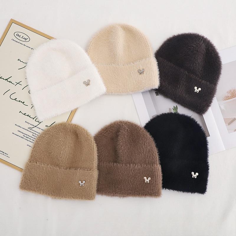 Autumn and Winter Hats for Women Plush New Korean Knitted Hats Versatile Warm Ear Protection Thickened Fashionable Wool Hats