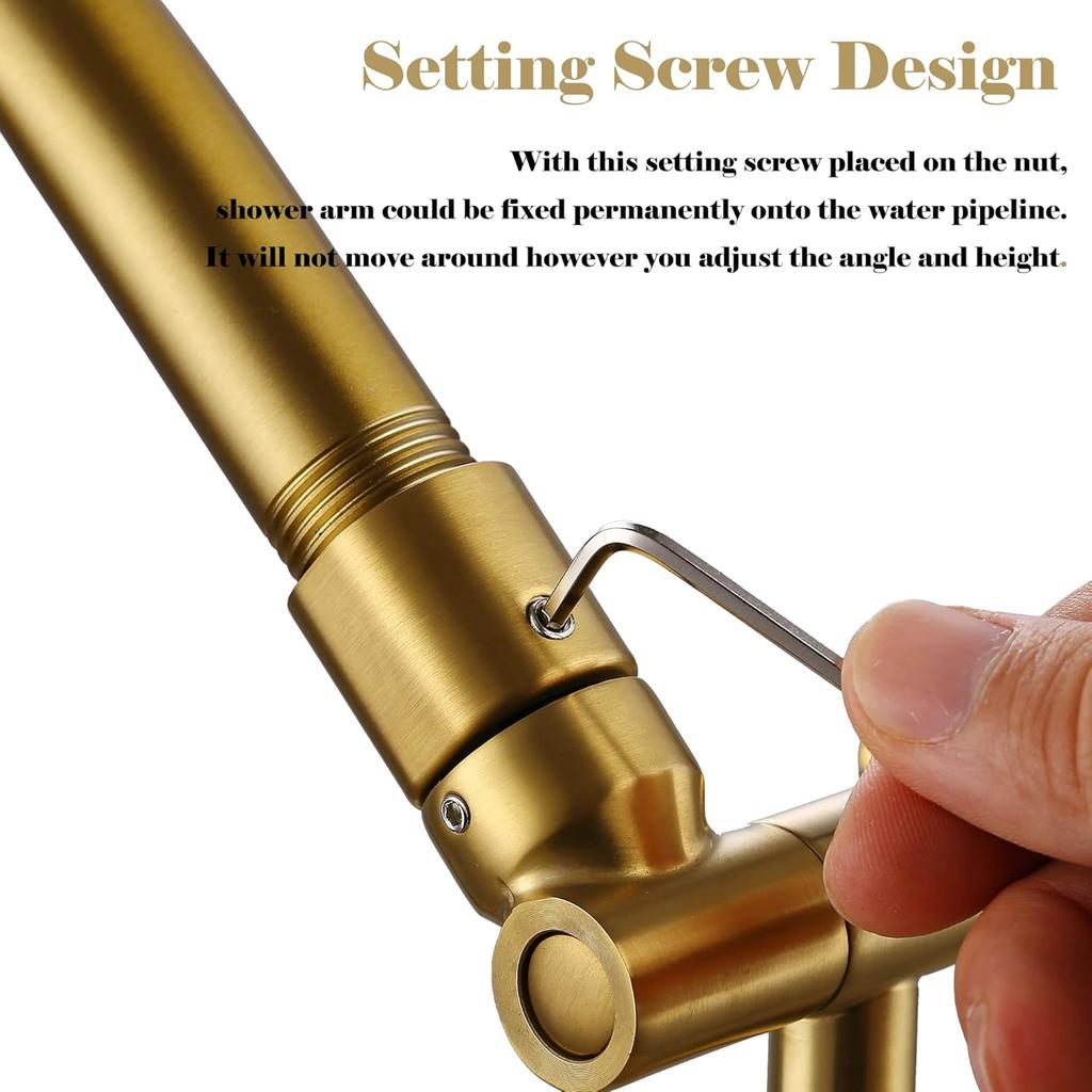 13-Inch Shower Head Arm, Gold, Stainless Steel, Adjustable, Locking Nut, 3-Year Warranty