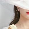 2025 New Korean Style Flower Asymmetrical Dangle Earrings For Women Shiny Rhinestone Long Tassel Cute Cat Earring Sweet Jewelry