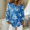 Women's Christmas Printed Button Up Long Sleeved Casual Regular Shirt With Collar Top
