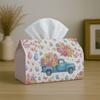 1pc Easter-Themed Tissue Box Holder Featuring a Vintage Blue Truck with a Floral Watercolor Design, Perfect for Spring. Made from Durable Polyester, I