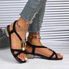 Fashion Bohemia Metal Flower Decoration Cross Strap Sandals Women 2025 Summer Medium Heel Sandals Fashion Slip on Beach Shoes Women