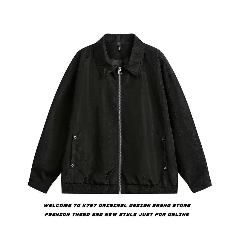 

Женская панк-куртка с плиссировкой и лацканами на молнии - Свободное повседневное универсальное пальто для весны и осени L чёрный