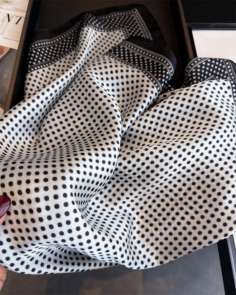 Fashion Polka Dot Printed Silk Like Square Scarf For Women