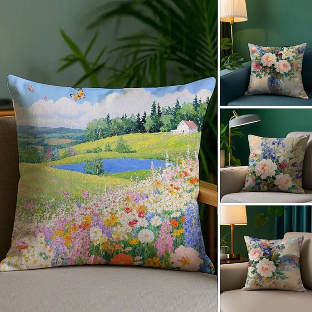 Flower Vase Pillow Case Sofa and Living Room Decorative Cushion Covers Dust-proof and Mite-proof Invisible Zipper