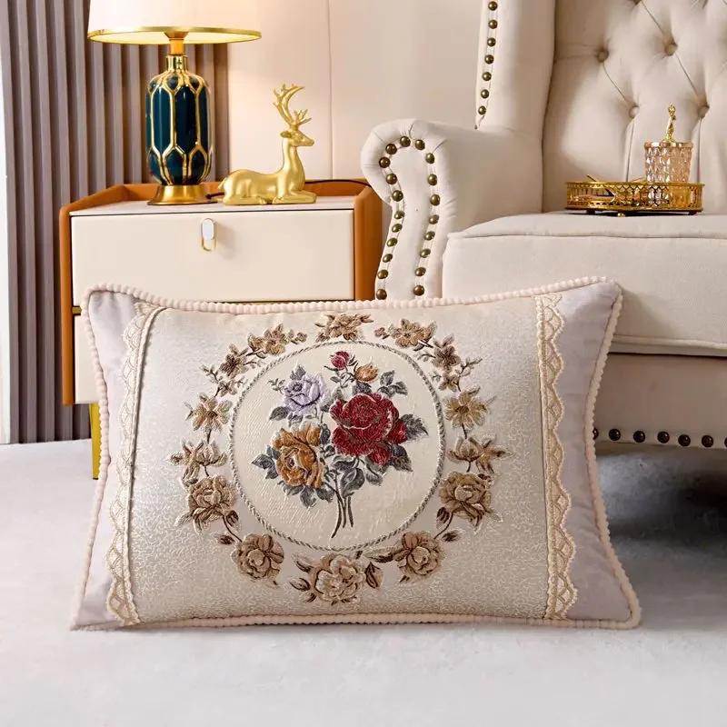 

1piece Vintage Embroidery Pillow Cover Home Sofa Decoration Pillow Rectangular Cushion Cover Soft and Washable Waist Pillowcase 30x50cm pillowcase