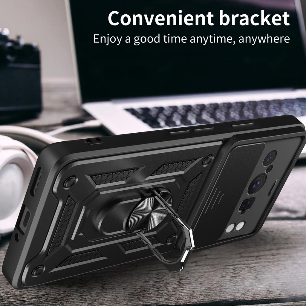 For Google Pixel 8 Pro Case Rear Lens Protection PC+TPU Anti-scratch Phone Cover with Kickstand