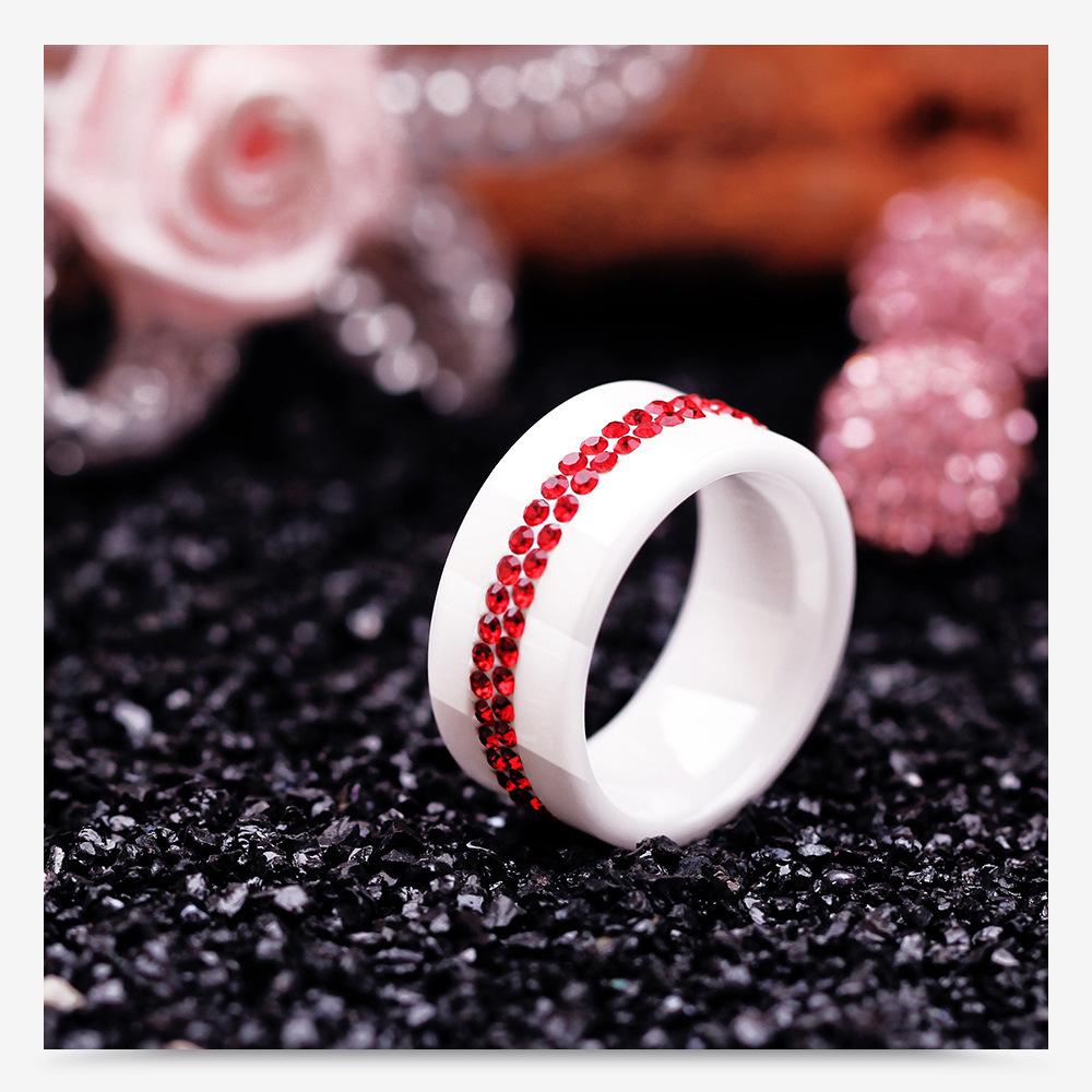 Stylish Ceramic Black and White Two-Row Diamond Ring, 10MM