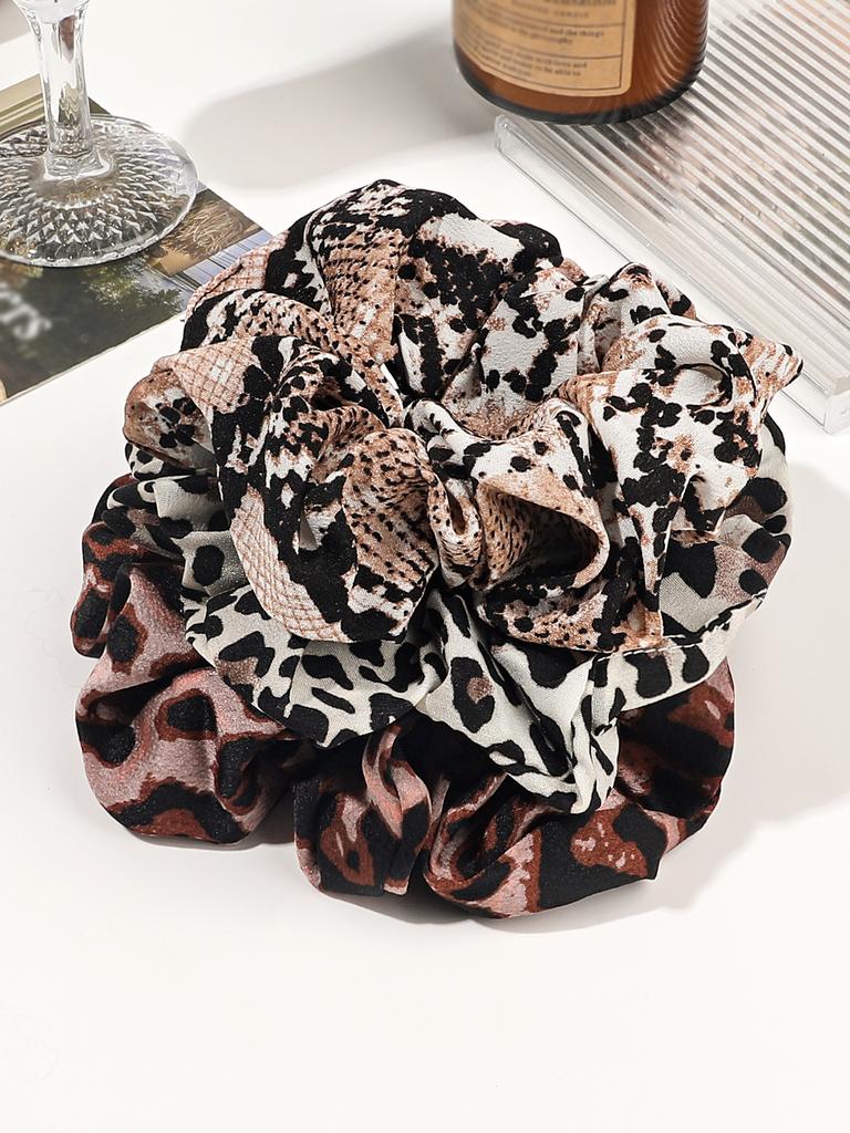 3-Piece Leopard Cow Print Elastic Hair Ties, Animal Style Girls Hair Bands, Ponytail Holder Fashion Rubber Bands Hair Accessorie
