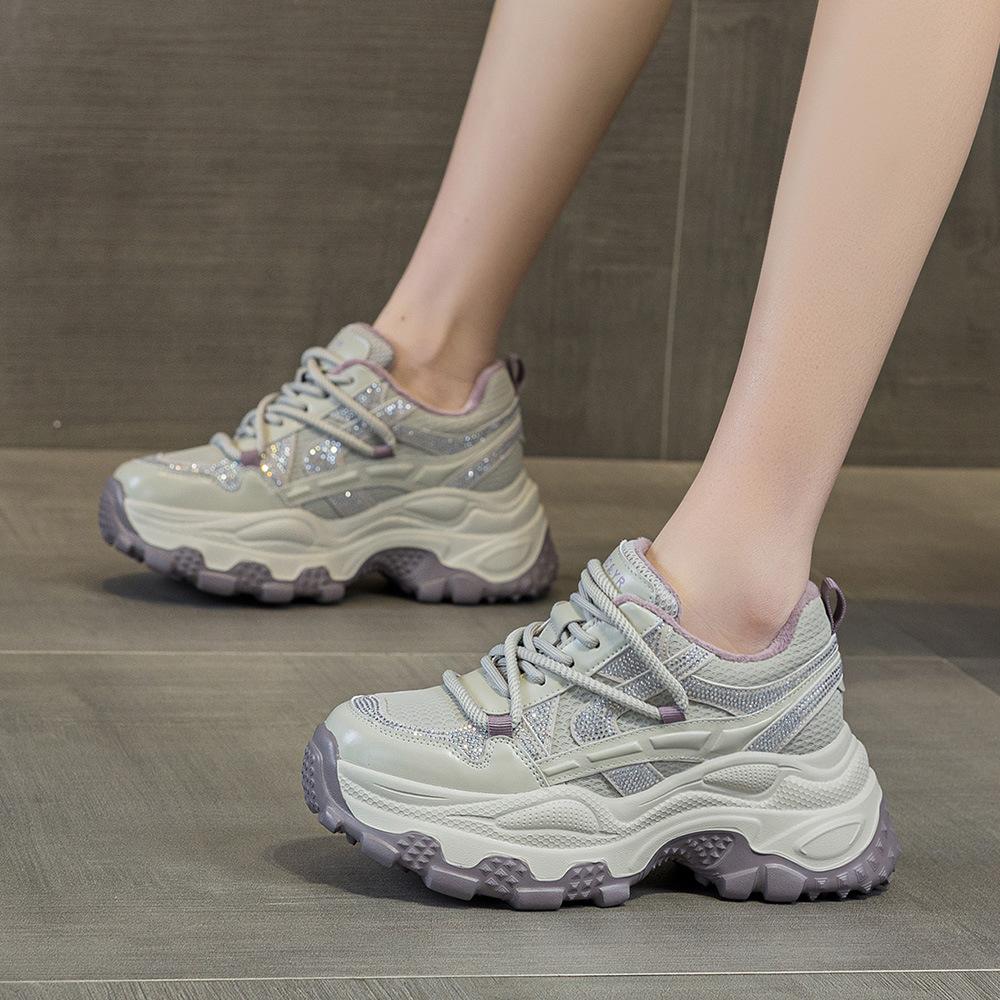 Spring New Super Fire Rhinestone Casual Sneakers Daddy Shoes Thick-soled Women's Shoes