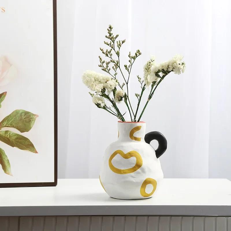 Nordic ins Ceramic vase decoration Living Room Sample Room Home decor Flowers Flower arranger Table Top crafts