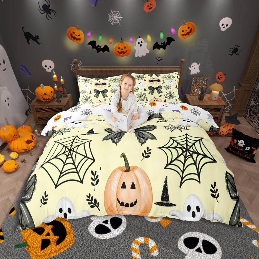 Homewish Spooky Halloween Skull Duvet Cover SetCute Butterflies Bedding SetPurple Black Bed Set For Girls Boys