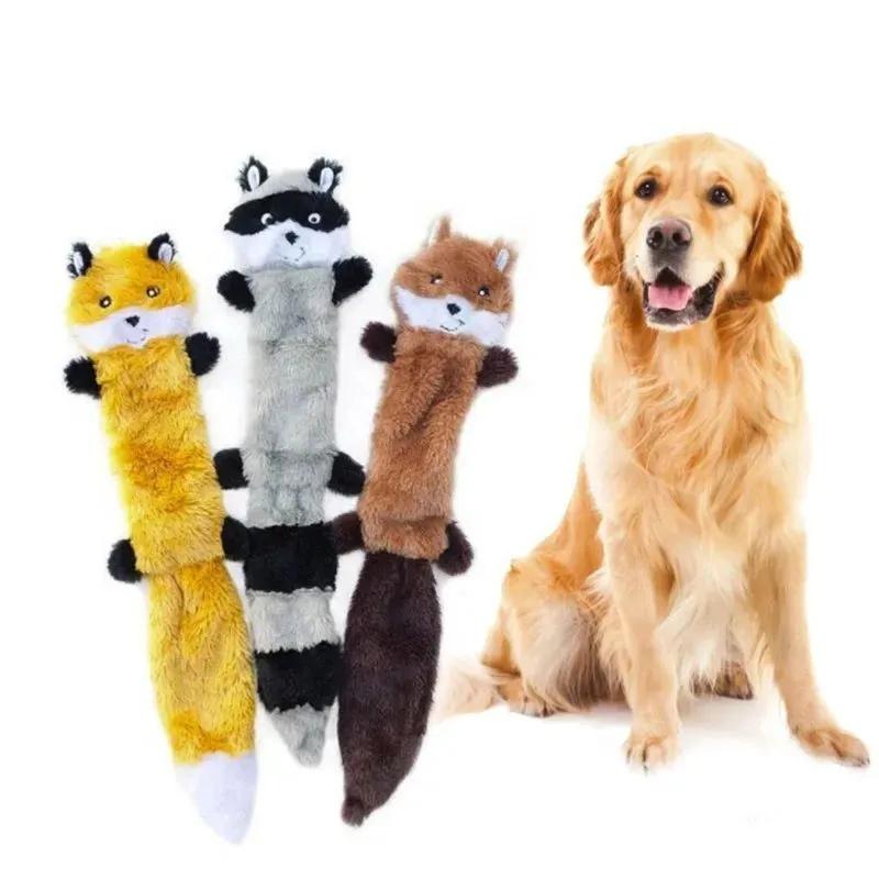 3pcs Plush Dog Toys Squeaky Chew Toys for Dogs Long Soft Animal Shape Durable Pet Toys Set Fox Raccoon Squirrel One size