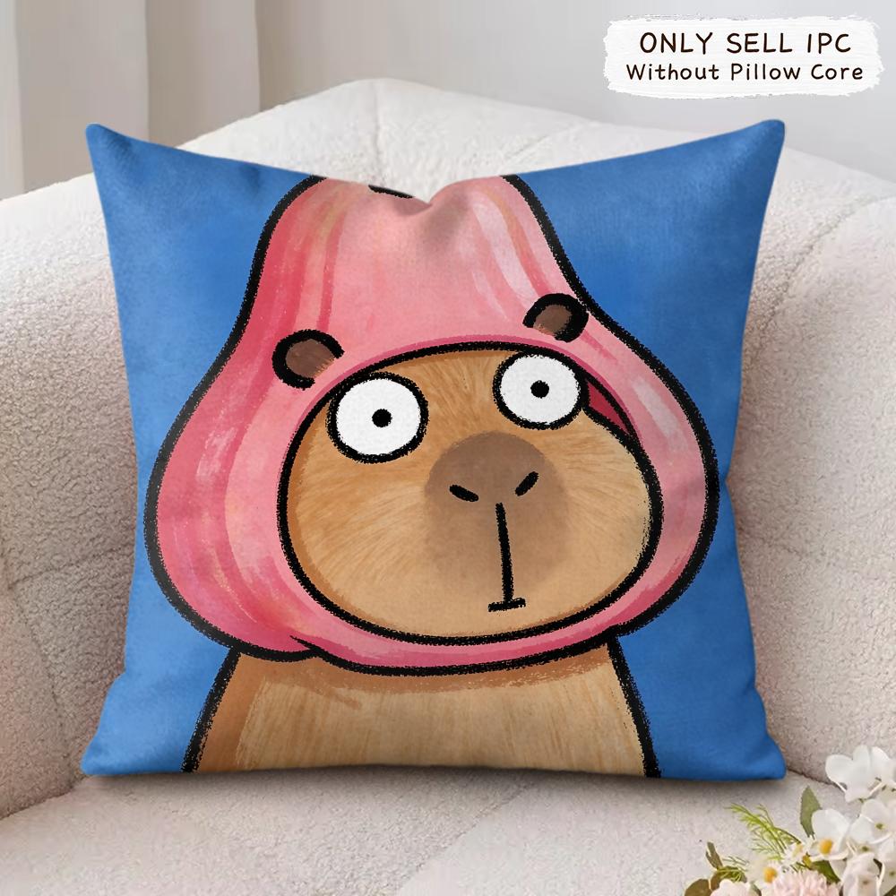 Cute Kicapara Cartoon Cushion Cover Silky Short Plush Invisible Zipper Dustproof Sofa Pillow Case For Home Decor