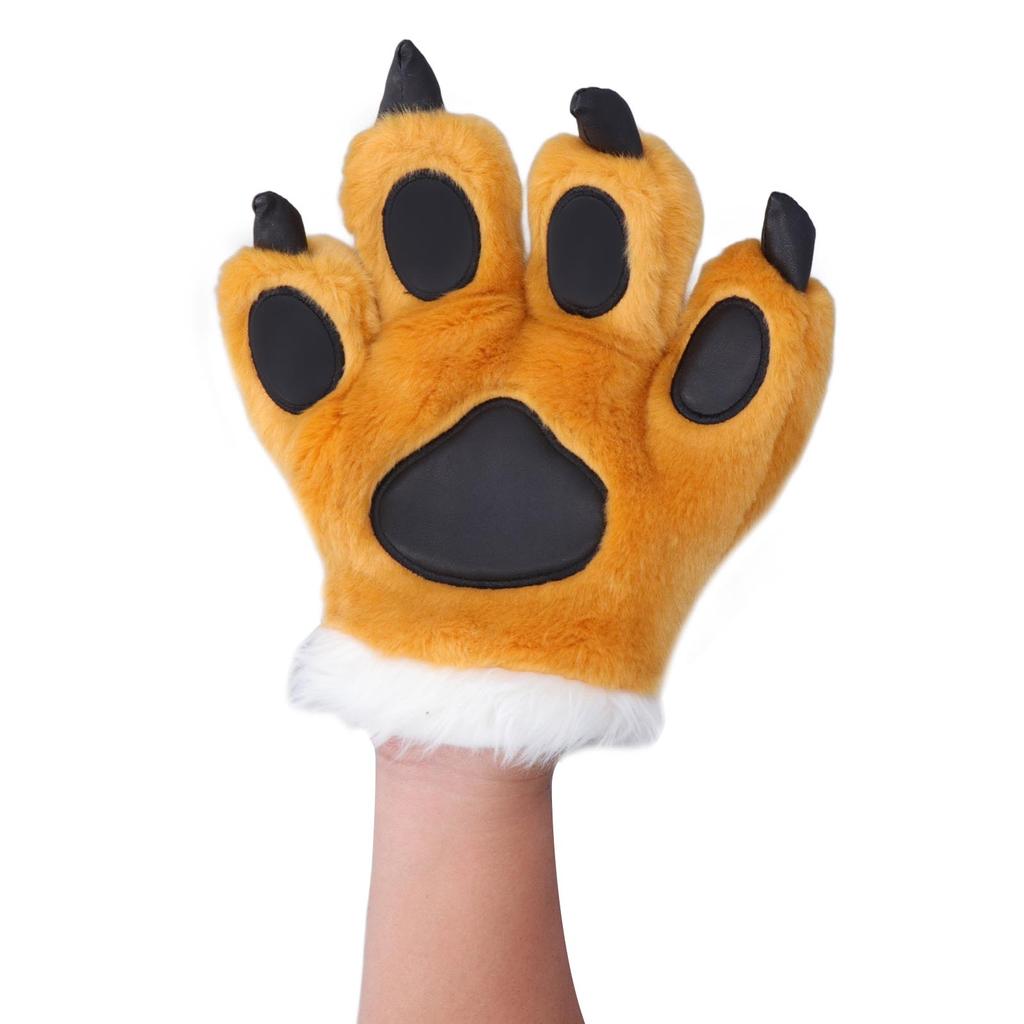 Simulation Animal Claw Gloves Cute Tiger Claw Plush Gloves Werewolf Costume GlovesYellow