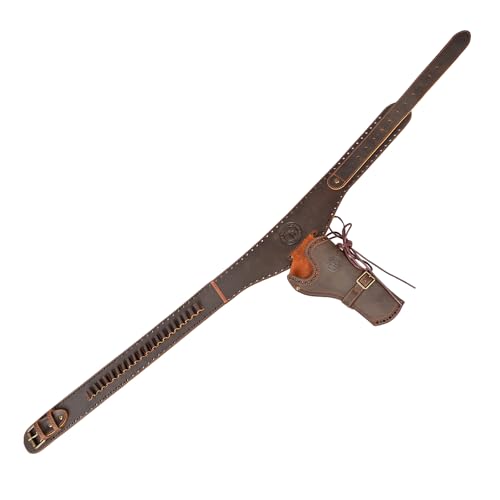TOURBON Pistol Holster, Genuine Leather, with Bullet Belt, Revolver Gun Holster, Revolver Gun Belt