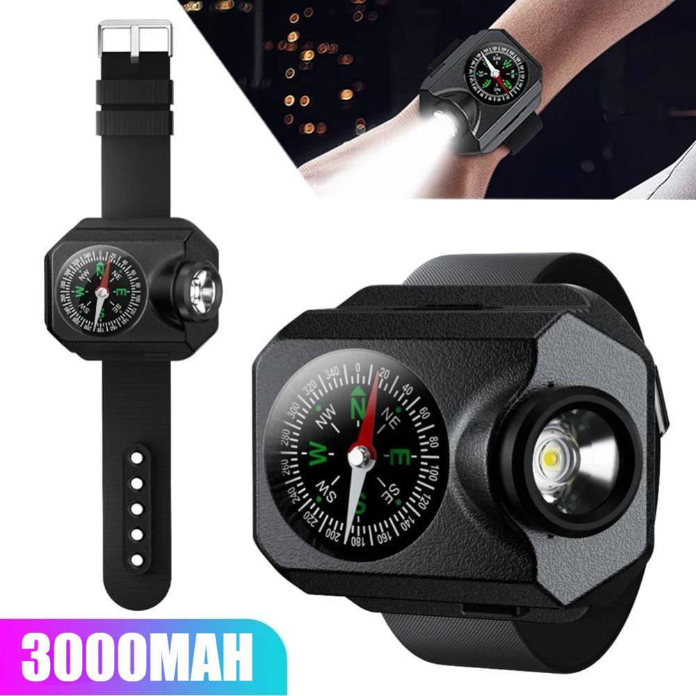 LED Wristwatch Flashlight Multi‑Functional Wristlight USB Rechargeable Wrist Watch Torch Light Power Display 4 Modes for Sports