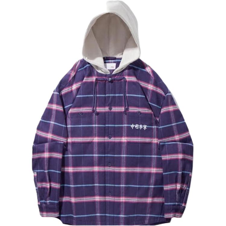 Li Ning Revive Series Plaid Hooded Single-Breasted Versatile Cotton Jacket Men Jacket AJMV339-5