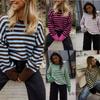 Womens Oversized Knit Sweater With Colorblock Stripes Round Neck Long Sleeve Pullover Fall Winter 2026