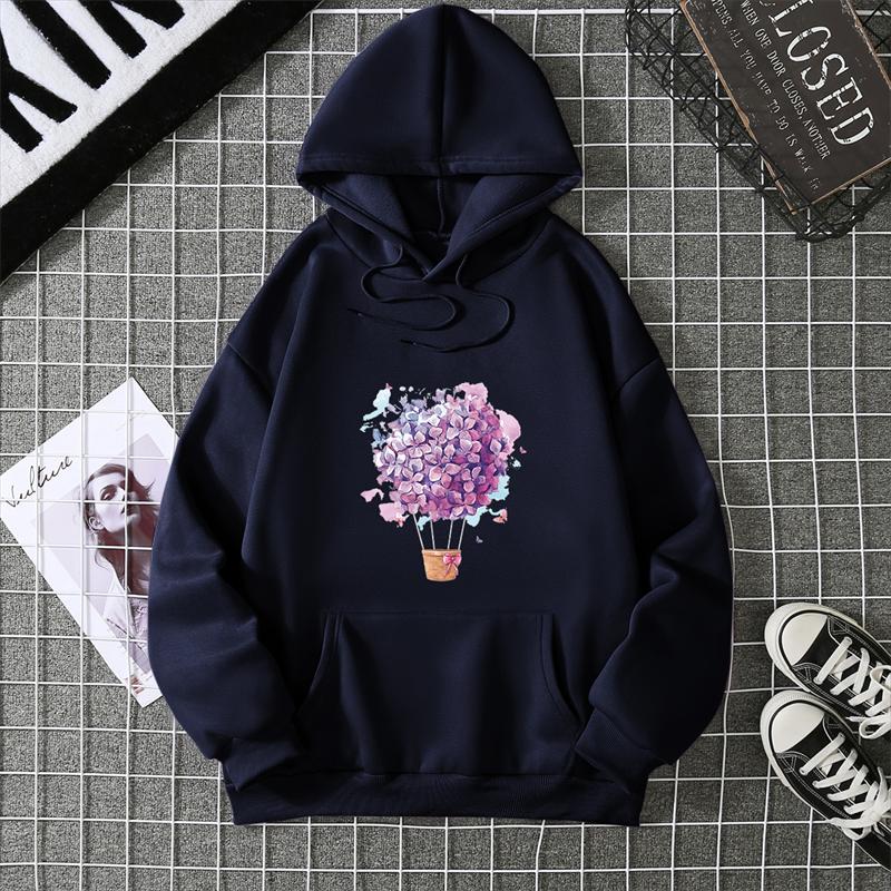 Fashion Balloon Cherry Blossoms Women Hooded Sweatshirt  Funny Printed Hoodie Female Long Sleeve Harajuku Shirts Cartoon